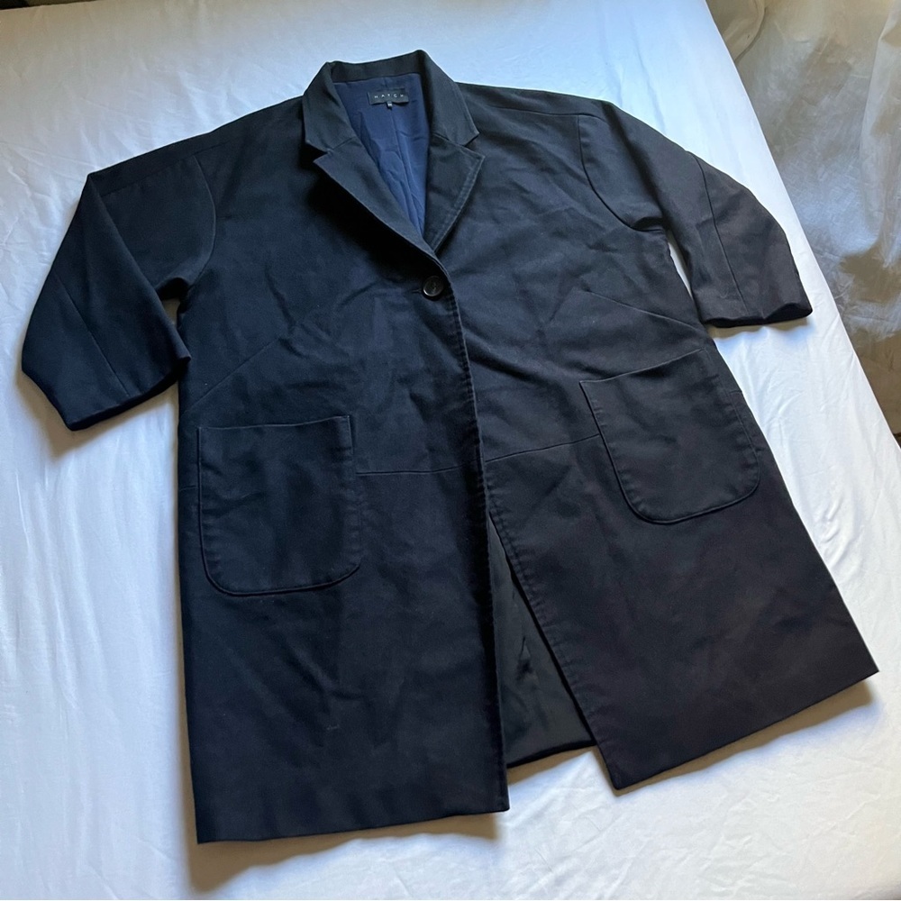 HATCH black long 3/4 sleeve one‎ button thigh length coat jacket